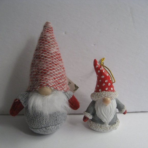 Merry Makers 6" Plush Gnome The Paper Store 2021 Grey/Red NWT & Resin Ornament - Picture 1 of 16